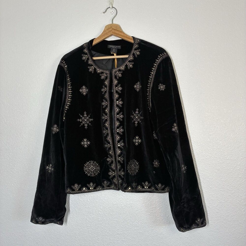 Christian Siriano New York Jacket Womens XL Black Velvet Sequin Embroidered